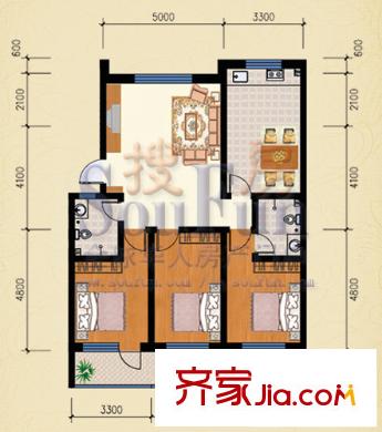 王冠花園戶(hù)型圖E戶(hù)型 3室2廳2衛(wèi)