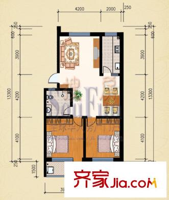 王冠花園戶型圖B戶型 2室2廳1衛(wèi)