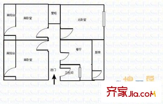 十畝園林業(yè)廳宿舍 3室 戶型圖