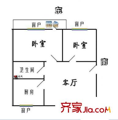 水園小區(qū)戶型圖2212 2室2廳1衛(wèi)1廚