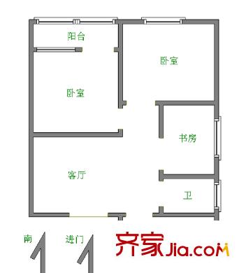 經(jīng)十路槐蔭段宿舍戶型圖經(jīng)十路（槐蔭區(qū)）單位宿舍 2室 戶型圖 2室1廳1衛(wèi)1廚