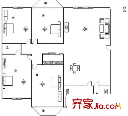 經十一路千佛山段宿舍 4居室 戶型圖