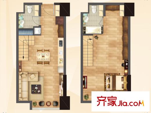 海信?龍奧九號3號樓LOFT標(biāo)準(zhǔn)層女士B戶型 1室2廳2衛(wèi)