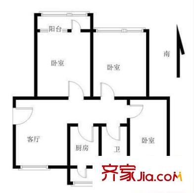 電機(jī)廠宿舍 3居室 戶型圖