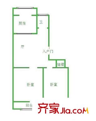 山大路電機(jī)廠宿舍 2居室 戶型圖