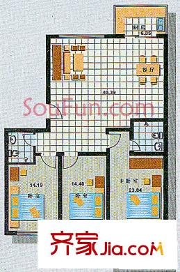 鴻苑雅士園戶型圖3室2廳2衛(wèi)1廚