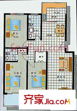 鴻苑雅士園戶型圖3室2廳2衛(wèi)1廚