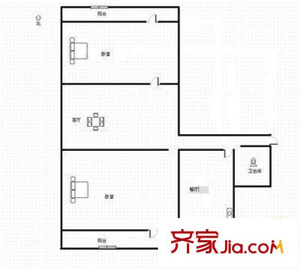 聚賢街建行宿舍戶型圖聚賢街建設銀行單位宿舍 2室 戶型圖 2室2廳1衛(wèi)1廚
