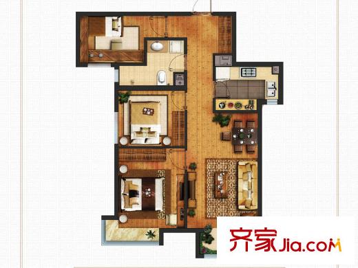 萬科麓山(萬科天泰金域國際二期)1、2、3#樓F戶型圖 3室1廳1衛(wèi)1廚