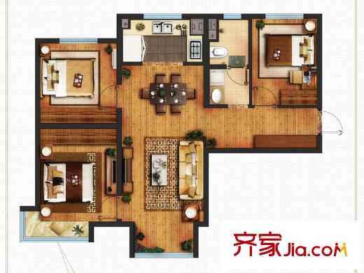 萬科麓山(萬科天泰金域國際二期)9#樓E戶型圖 3室1廳1衛(wèi)1廚