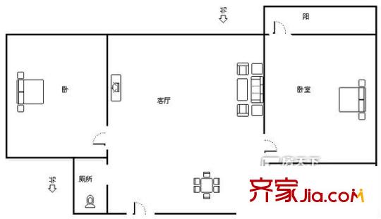 文化東路58號院 2居室 戶型圖
