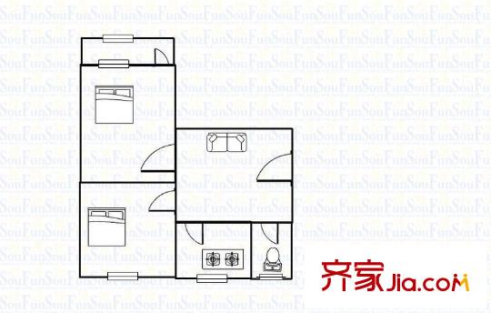 天橋區(qū)環(huán)衛(wèi)局宿舍 2室 戶型圖