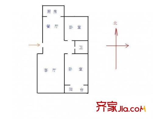 十六里河單位宿舍 2室 戶型圖