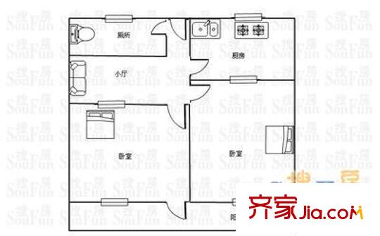 農(nóng)科院單位宿舍 1室 戶型圖