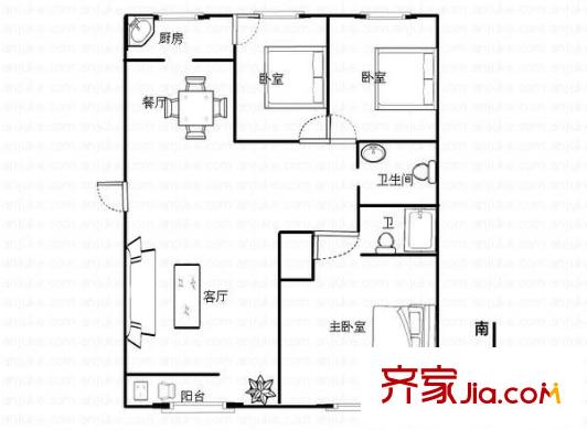 千佛山東路人防宿舍 3室 戶型圖