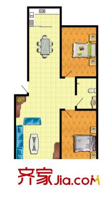 鮑賢商務(wù)公寓戶型圖2室1廳1衛(wèi)1廚