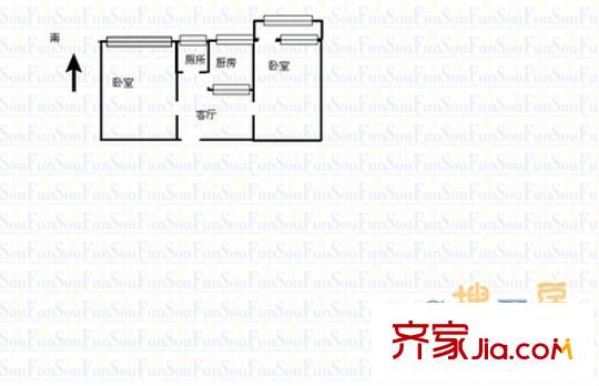 經(jīng)十路槐蔭段宿舍戶型圖經(jīng)十路（槐蔭區(qū)）單位宿舍 2室 戶型圖 2室1廳1衛(wèi)1廚