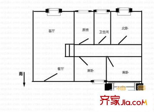 經(jīng)十路槐蔭段宿舍戶型圖經(jīng)十路（槐蔭區(qū)）單位宿舍 3室 戶型圖 3室2廳2衛(wèi)1廚
