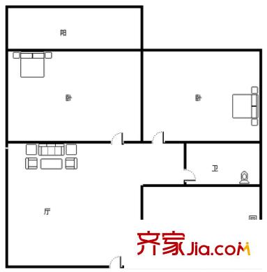 山大南路西段宿舍戶型圖山大南路西段單位宿舍 2室 戶型圖 2室1廳1衛(wèi)1廚