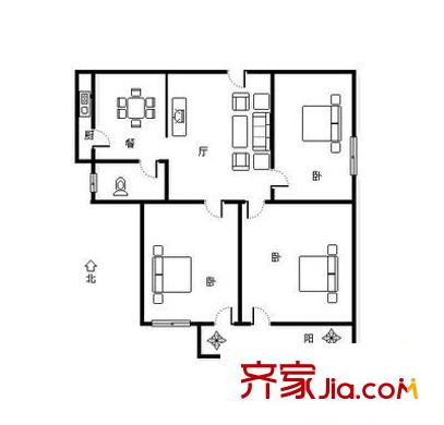 濟(jì)大路郵電宿舍 3室 戶型圖