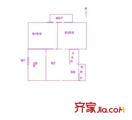 濟大路郵電宿舍 3室 戶型圖
