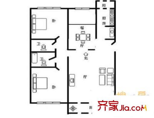 經(jīng)十路歷下段宿舍戶型圖經(jīng)十路（歷下區(qū)）單位宿舍 2室 戶型圖 2室2廳1衛(wèi)1廚