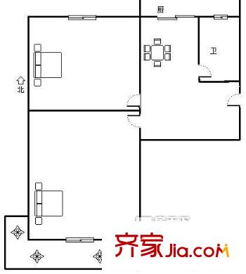 二輕廳單位宿舍 2居室 戶型圖