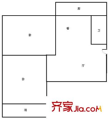 二輕廳單位宿舍 2居室 戶型圖