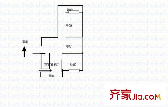 千佛山東路人防宿舍 2室 戶型圖