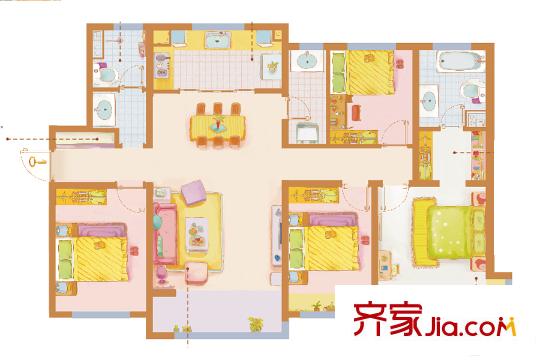 濟(jì)南萬(wàn)科城三期21、22#樓E+戶型 4室2廳2衛(wèi)1廚