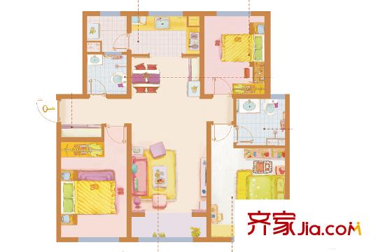 濟(jì)南萬(wàn)科城三期21、22#樓D+戶型 3室2廳2衛(wèi)1廚