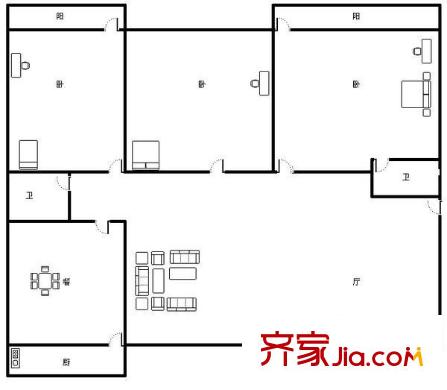 芙蓉花園 3室戶型圖