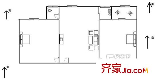 濟大路郵電宿舍 2居室 戶型圖