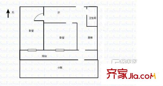 濟大路郵電宿舍 2居室 戶型圖