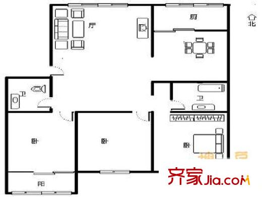 花園路東首單位宿舍 3室 戶型圖