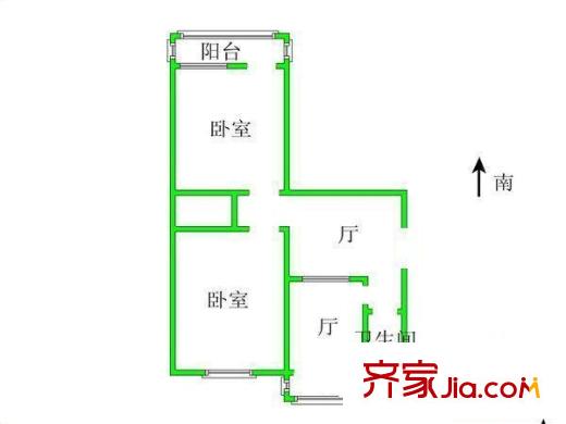 二輕廳單位宿舍 2居室 戶型圖