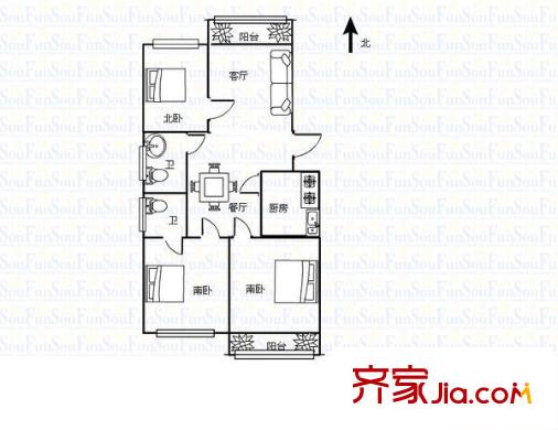 西城新苑小區(qū) 2室 戶型圖