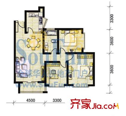 雅致經(jīng)典戶型圖3室2廳1衛(wèi)