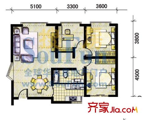 雅致經(jīng)典戶型圖3室2廳1衛(wèi)