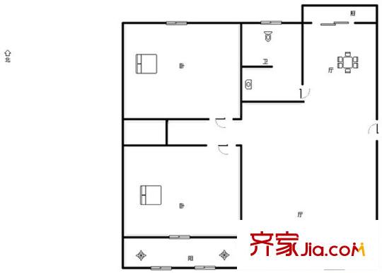 青年西路單位宿舍 2居室 戶型圖