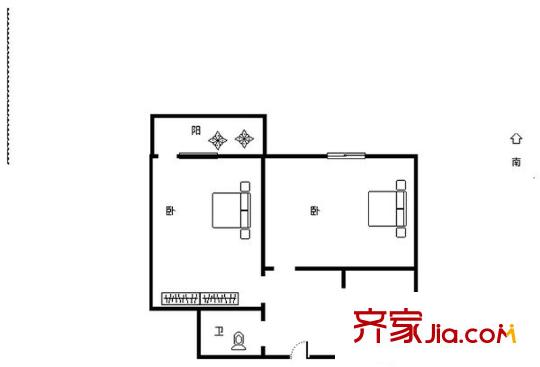 青年西路單位宿舍 2居室 戶型圖