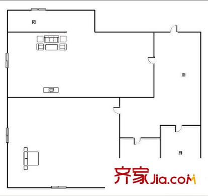 青年西路單位宿舍 1居室 戶型圖