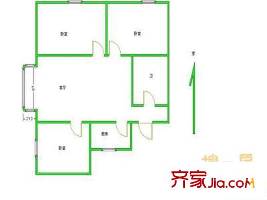 西八里洼單位宿舍 3室 戶型圖