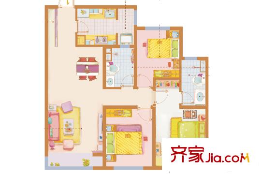 濟(jì)南萬(wàn)科城三期21#樓C+戶型 3室2廳2衛(wèi)1廚