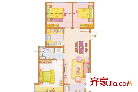 濟(jì)南萬(wàn)科城三期23#樓B+戶型 3室2廳1衛(wèi)1廚