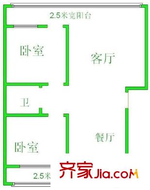 環(huán)山路大眾日報社宿舍 2居室 戶型圖