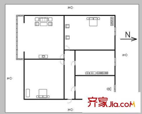 青年西路單位宿舍 2居室 戶型圖