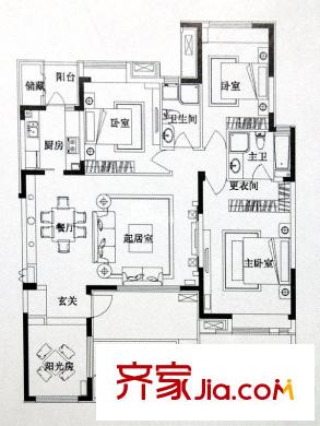 海那城戶型圖DS1戶型 3室2廳2衛(wèi)1廚