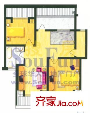 東園山莊戶型圖1 2室2廳1衛(wèi)1廚