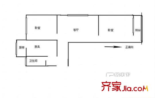 英雄山路鎮(zhèn)政府宿舍 2居室 戶型圖